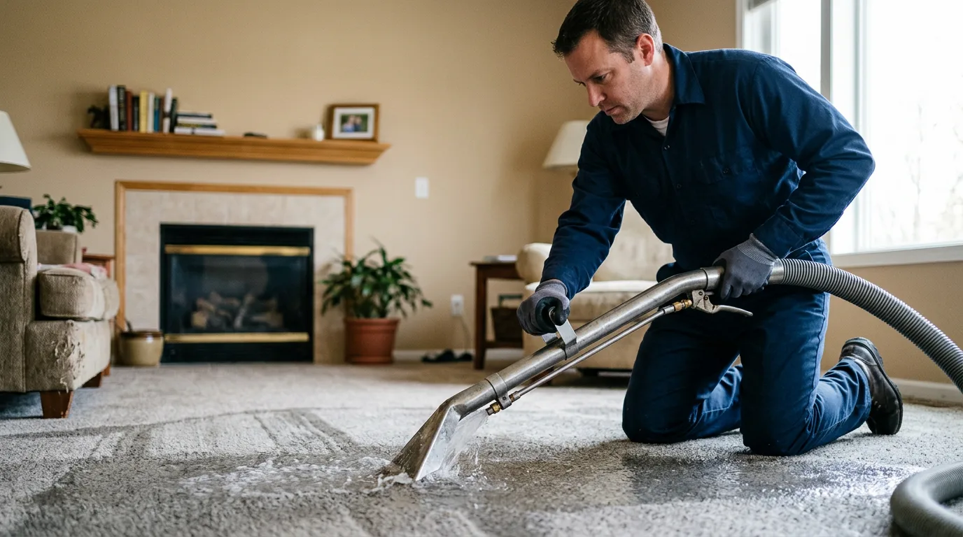 Water damage restoration technician working near Clayton, MI